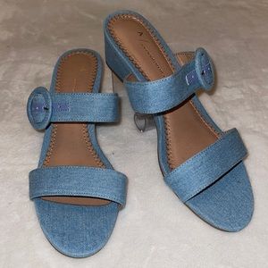 Anthropologie Lucille Light Blue Wedge Sandals Size 7.5